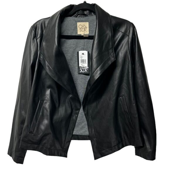 NWT Cha Sor Black Vegan Faux Leather Jacket Moto Fall Size Large - Picture 1 of 5